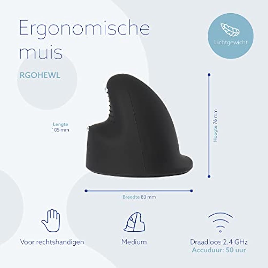 R-Go HE Ergonomic mouse, Medium (165-193mm), Right Handed, wireless, 500-1750dpi, RGOHEWL