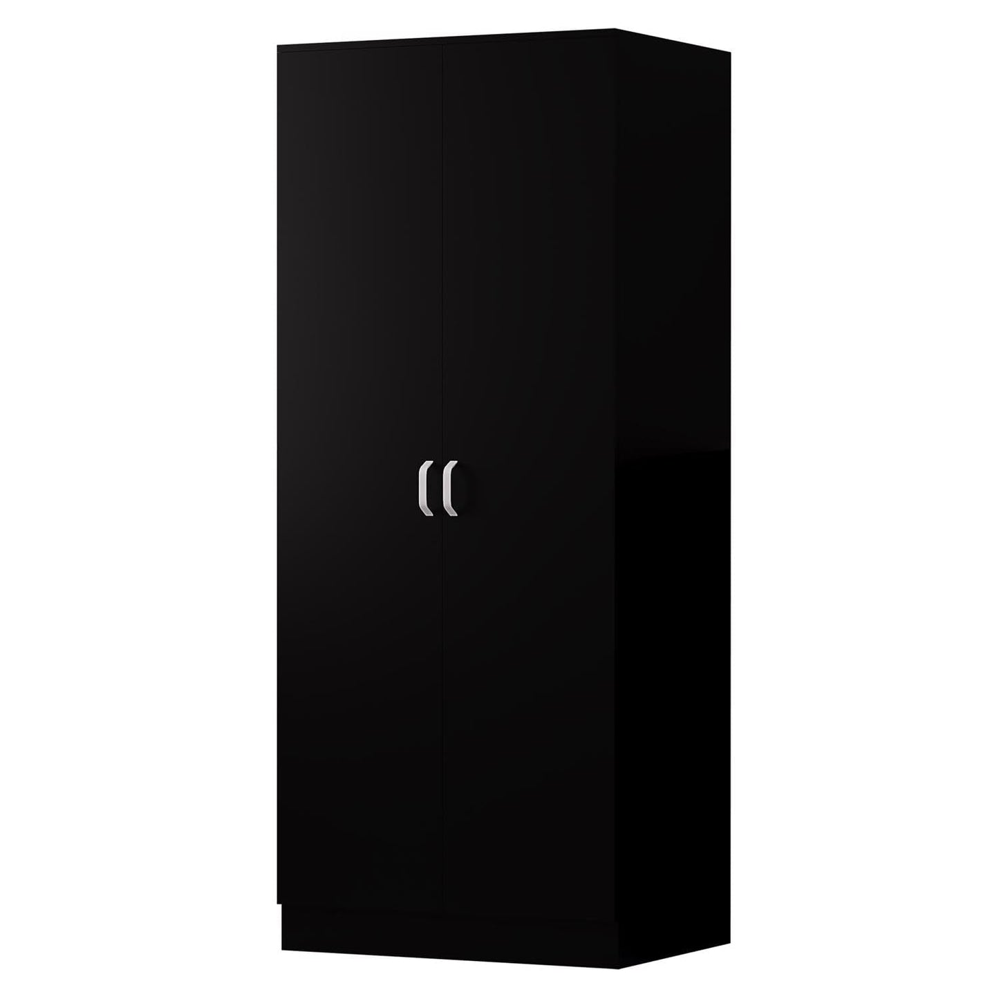 FWStyle Tunis Matt Black 2 Door Wardrobe Metal Handles, Rail & Soft Close Hinges