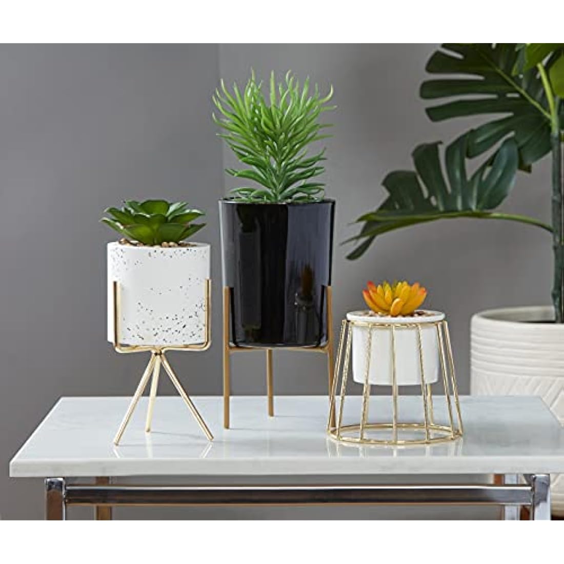Sleepdown Halo Green Artificial Faux Plant Succulent Speckle Pot Stand for Home Office Bathroom Decor Indoor Decoration Aesthetics