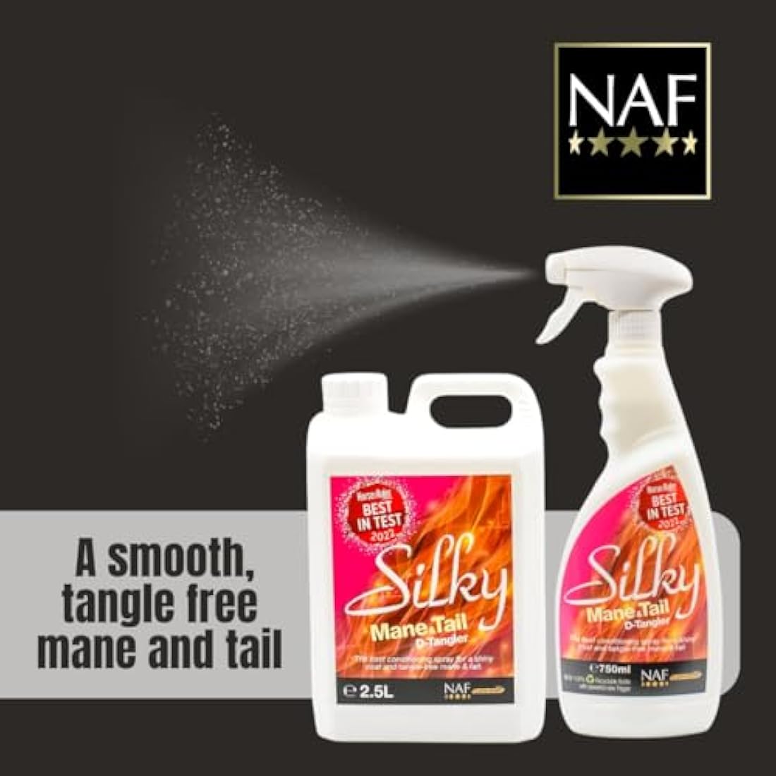 NAF Silky Mane & Tail D-Tangler Spray – 750ml Deluxe Conditioning Detangler for Horses – Smooth, Shiny, Tangle-Free Finish – Non-Greasy, Dust-Repellent Formula