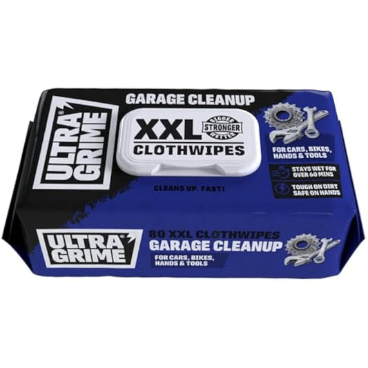 UltraGrime Garage XXL Wipes Heavy Duty 80 Thick Big Wipes - Cleaning Wipes Heavy Duty - Heavy Duty Wipes - Bike Cleaning Wipes - Car Dashboard Cleaner - Leather Cleaning Wipes - Multi Purpose Wipes