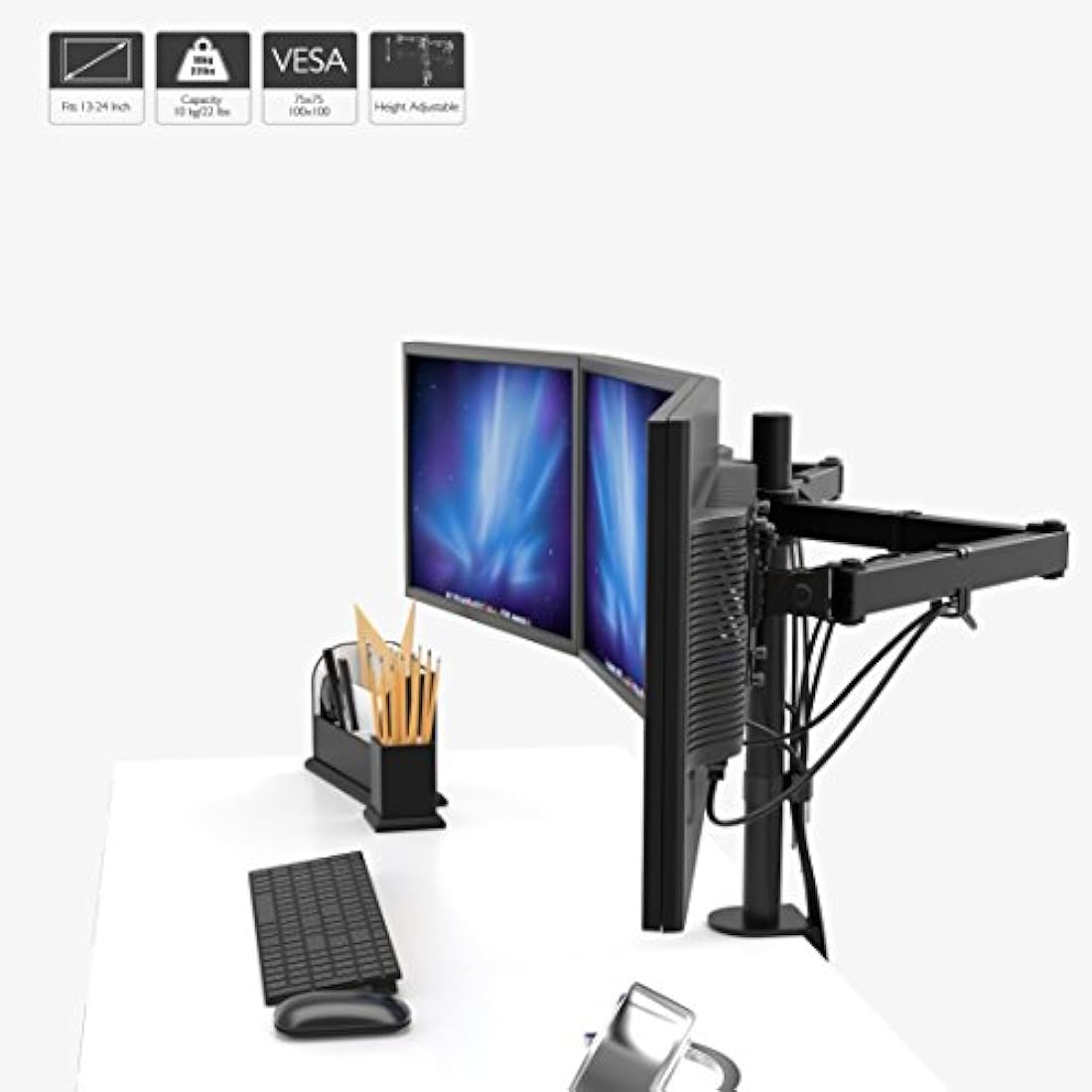 BONTEC Triple Monitor Stand for 3 Monitors 13-24 inch, Triple Arm Desk Mount for LCD LED Computer Screens Up to 10kg, VESA 75x75/100x100 with 2 Installation methods