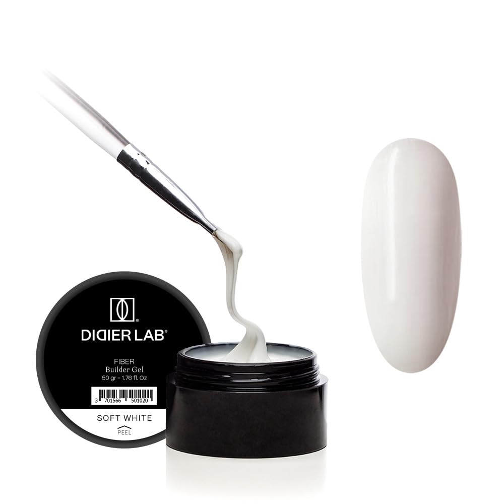 Didier Lab Premium Fiber Builder Gel Soft White - Self-Leveling HEMA-Free Builder Gel for Nails - Ultra-Strong LED UV Fiberglass Gel For Nail Repair