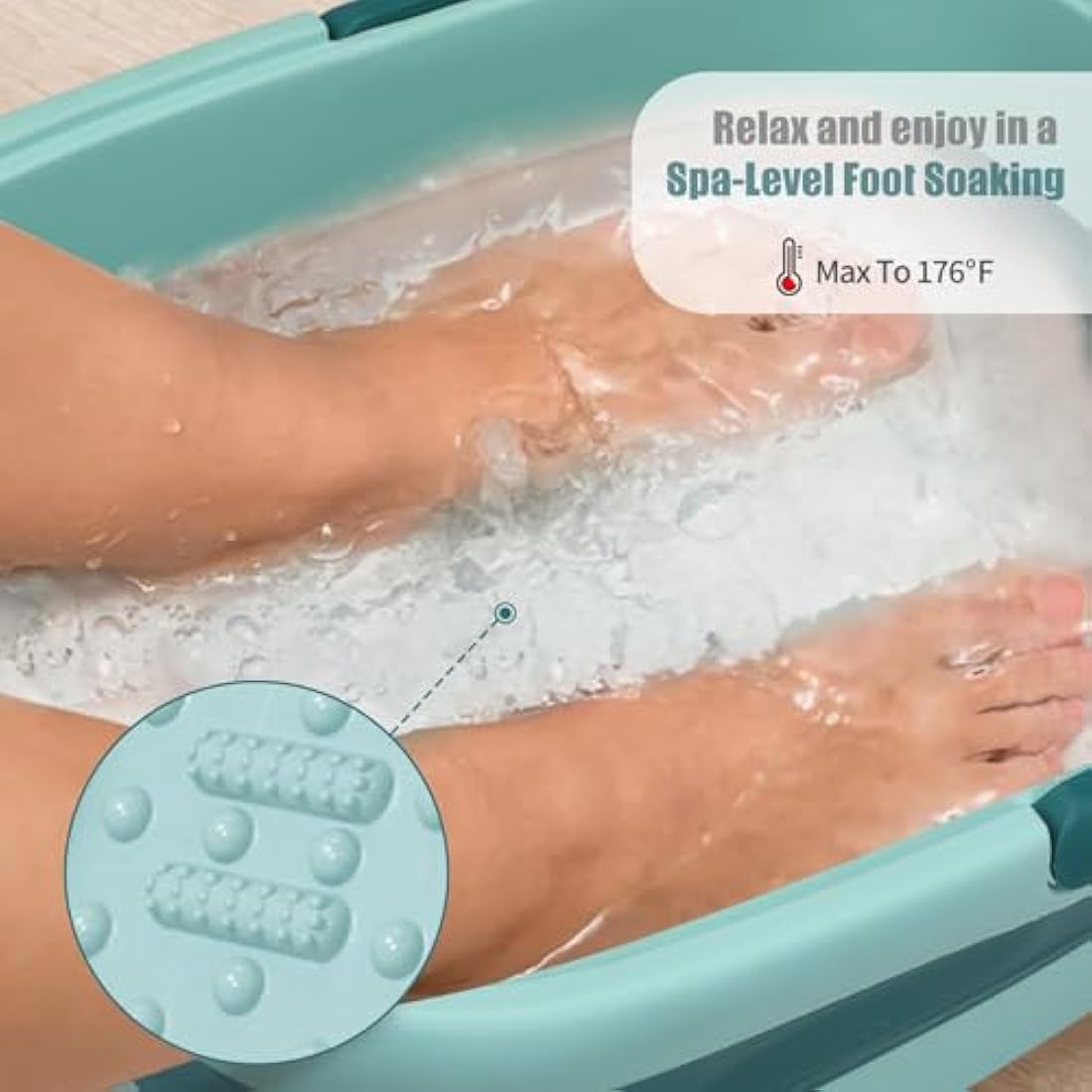 DEANIC Foot Spa, Foot Bath with Massager, Collapsible Pedicure Bowl with Carry Handle, Footspa for Women and Men, Foot Soak Bowl (Blue)