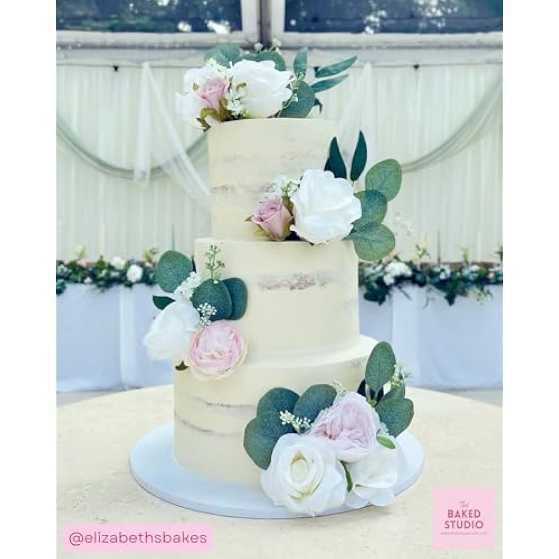 The Baked Studio - Silk Peony and Tea Rose Artificial Bouquet 9 Heads Realistic Fake Plant for DIY Craft Cake Living Room Home Wedding Decoration (LIGHT PINK)