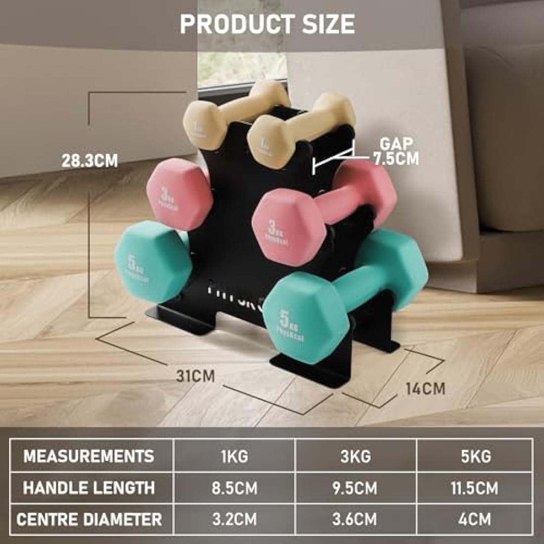 PhysKcal Dumbbells Set with Storage Rack, Hand Weights Set for Home, Gym & Studio