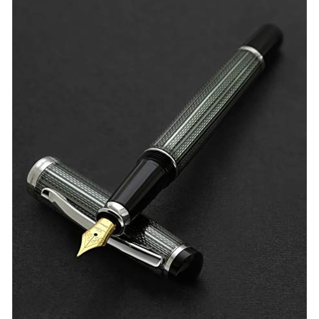 Xezo Incognito Fountain Pen, Medium Nib. Zinc Green Layered Lacquer with Pure Platinum Plating. Handcrafted, Limited Edition, Serialized