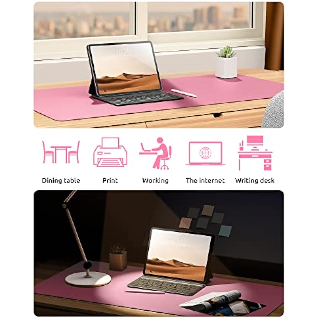 YSAGi Leather Desk Mat, Large Mouse Mat, Non-Slip Desk Pad, Waterproof PU Leather Table Protector Writing Pad for Office and Home (60 x 35 cm, Pink)
