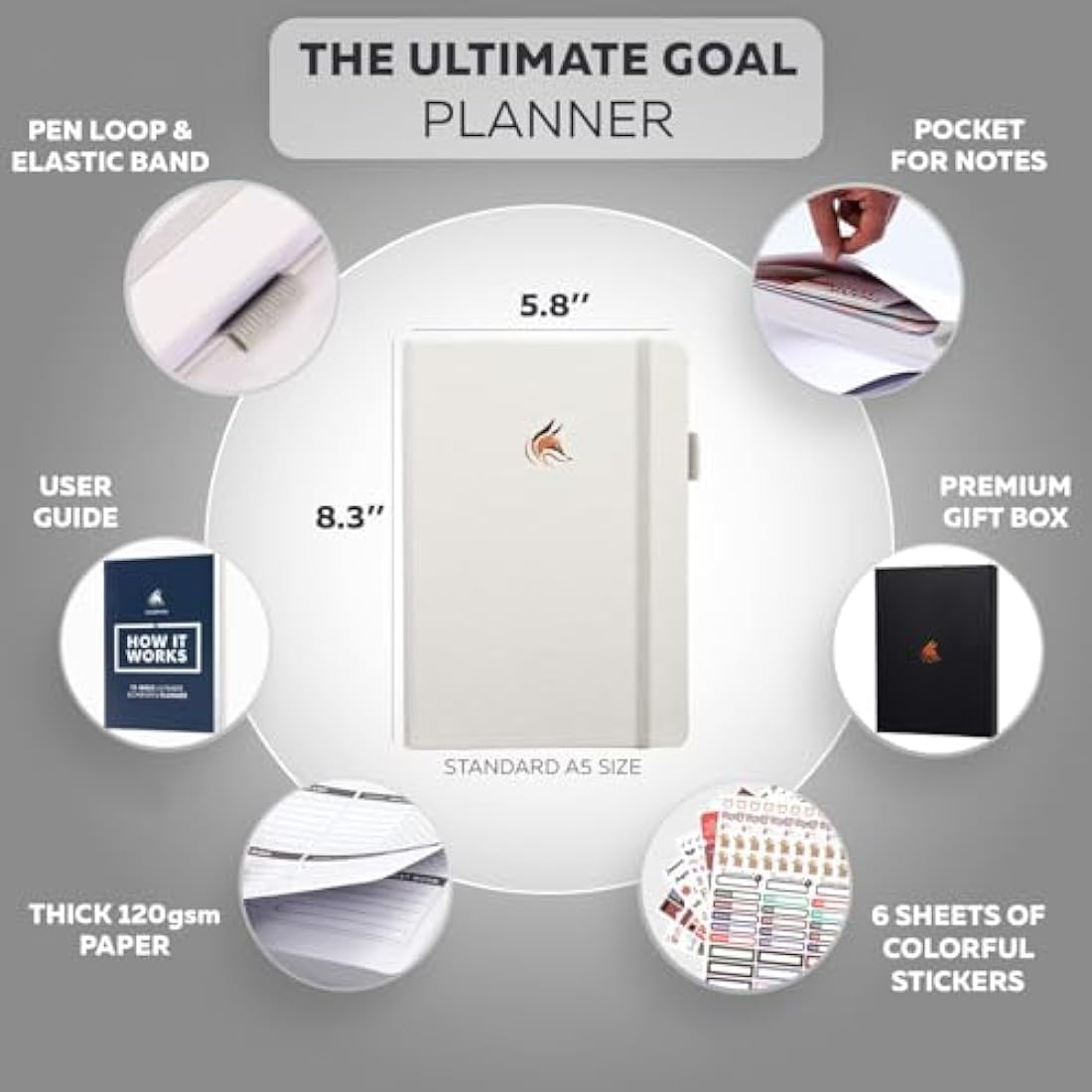 Clever Fox Ultimate Achiever’s Goal Planner - Focus & Productivity 90 Day Journal. Daily Weekly Monthly Planner Organizer & Hourly Schedule Notebook - Undated, Hardcover, A5 Size, Pearl White