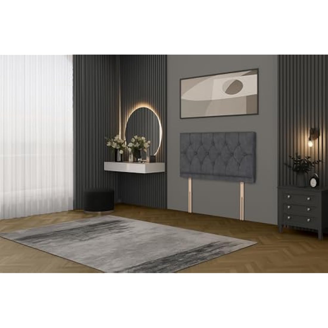 Bed Centre Charcoal Plush Fabric Divan Base Plus Matching Headboard3ft 4ft 4ft6 5ft 6ft (5FT (King))