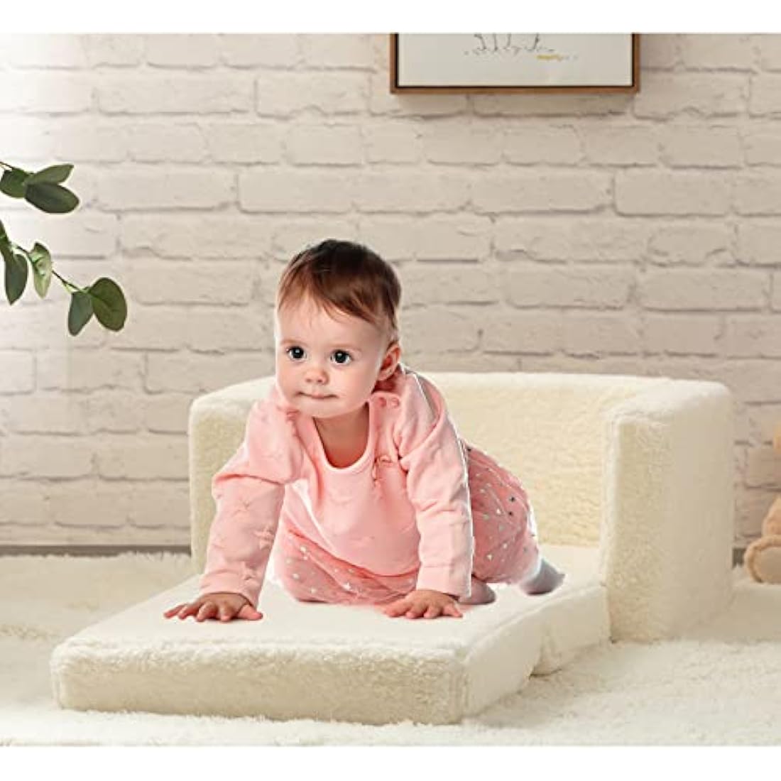 BEJOY Kids Sofa Bed 2-in-1 Flip Out Cuddly Sherpa Toddler Couch Convertible Chair to Lounger Children Sofa Bed Children's Day and Birthday Gift for Girls Boys, White