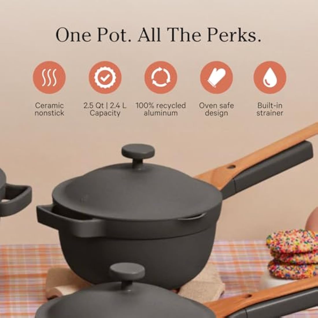 Our Place Perfect Pot - Mini 2.4L Nonstick Ceramic Sauce Pan with Lid | Versatile Cookware for Stovetop and Oven | Steam, Bake, Braise, Roast | PTFE and PFOA-Free | Toxin-Free, Easy to Clean | Char