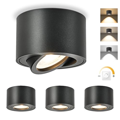 GeyouLux Dimmable LED Adjustable Projection Spotlight, 5 W Ceiling Spotlights, Diameter 80 x 50 mm, 3000 K/4000 K/6500 K, 30 Rotation Bathroom