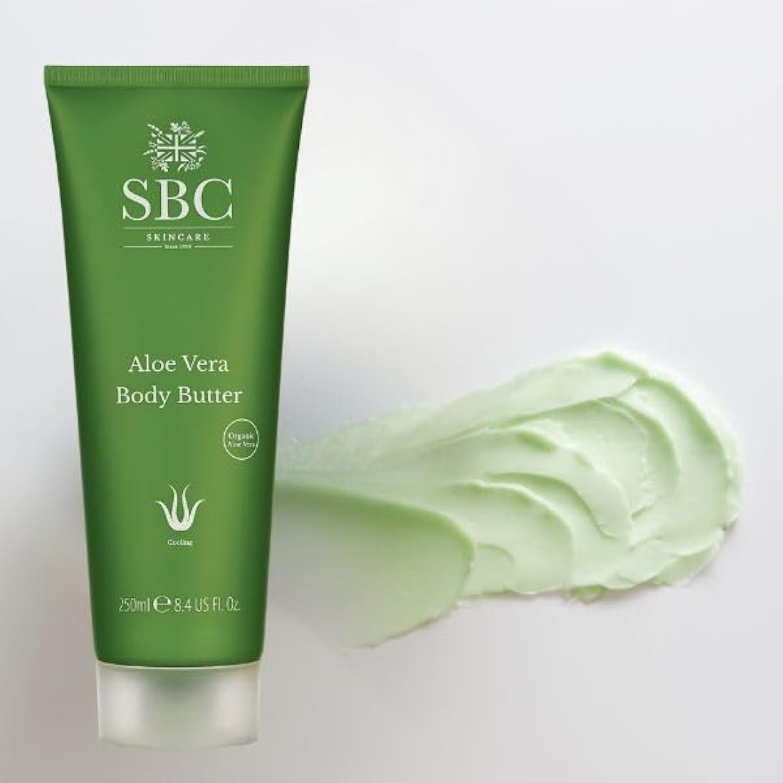 SBC Skincare Aloe Vera Body Butter 250ml, Hydrating & Cooling After-Sun Moisturiser, With Refreshing Aloe Vera, Shea Butter & Vitamin E for Dry or Irritated Skin, Vegan & Fast-Absorbing Lotion