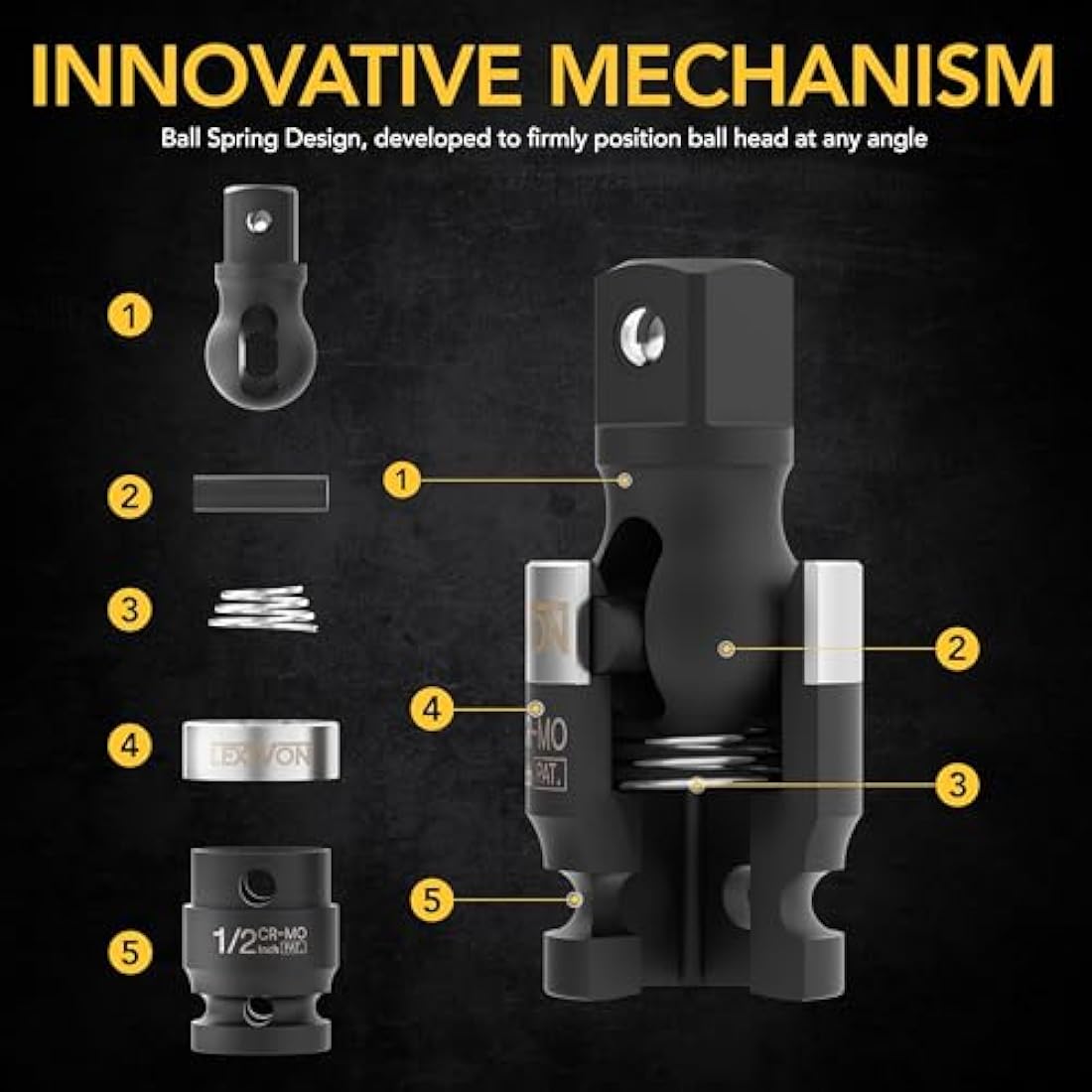 LEXIVON Impact Universal Joint - Patented Slim Design | 3-Piece 1/2", 3/8", and 1/4" Socket Swivel Set | Chrome-Molybdenum Steel Full Impact Grade (LX-113-S)
