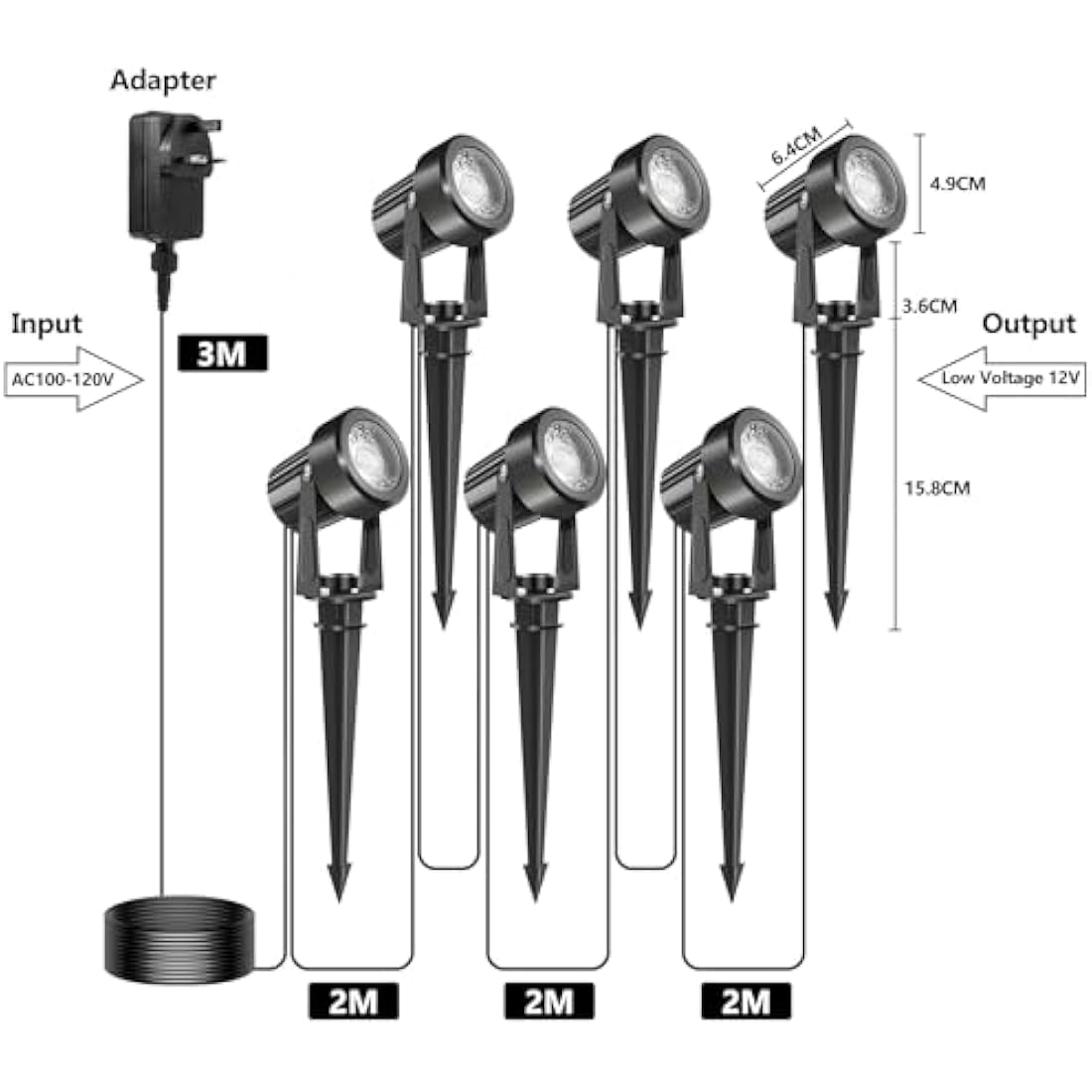 NATPOW Garden Lights, Garden Spike Lights Mains Powered, LED Spotlight Outdoor 6-in-1 Landscape Spot Light with Adapter, IP65 Waterproof 5V Spotlights for Lawn, Pathway, Yard (6000K)