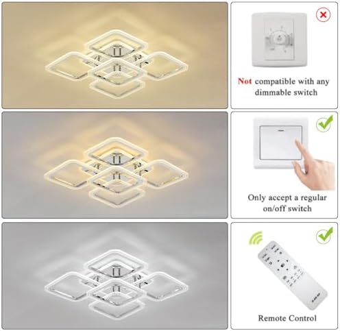 Qcyuui LED Ceiling Light Square, Modern Flush Mount Chandelier Lighting,Dimmable Bedroom Ceiliing Lamps Nordic Design for Living Room