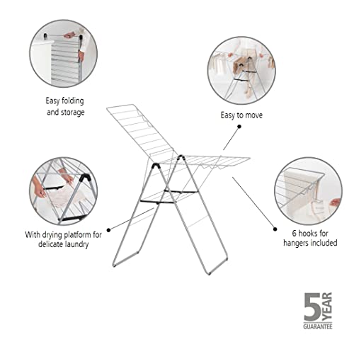 Brabantia HangOn Laundry Drying Rack (20m / Metallic Grey) Compact, Foldaway, Adjustable Indoor Stainless Steel Clothes Horse