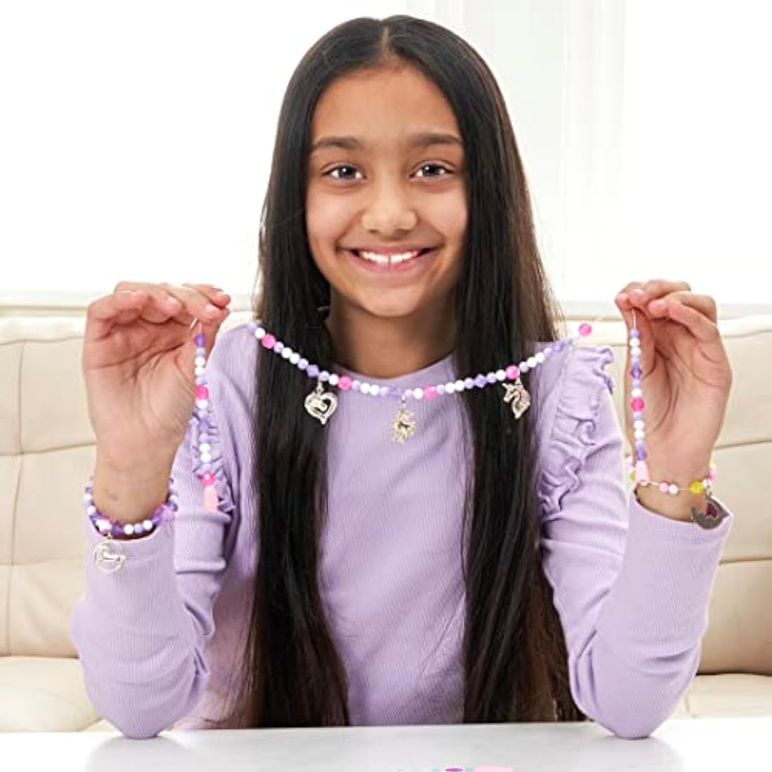 Unicorn Charm Jewellery | Create Beautiful Bracelets & Necklaces | Includes 10 Metal Charms And Over 300 Beads| Made With 100% Recycled Plastic | For Ages 4+