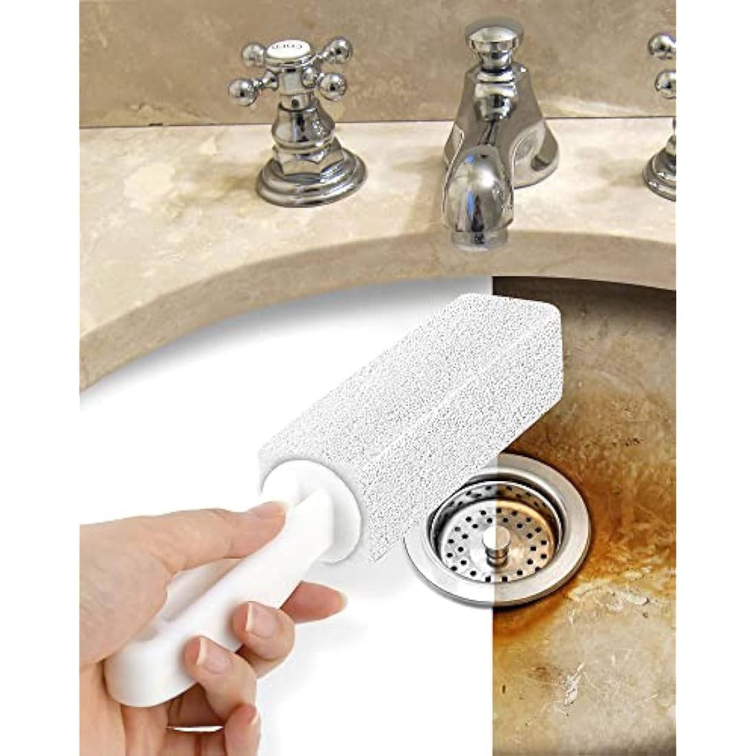Maryton Pumice Stone with Handle for Cleaning Toilet Bowl Ring and Hard Water Stains Pack of 2 (White)