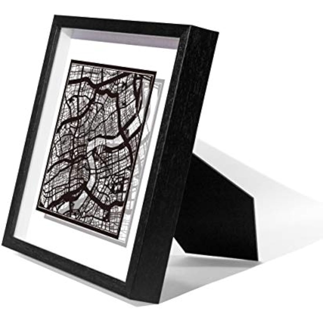 O3 DESIGN STUDIO Shanghai Paper Cut Map framed, Black map, Black frame, 9x9 inches, Gift Boxed, 2 background color, self-changing, Paper Art