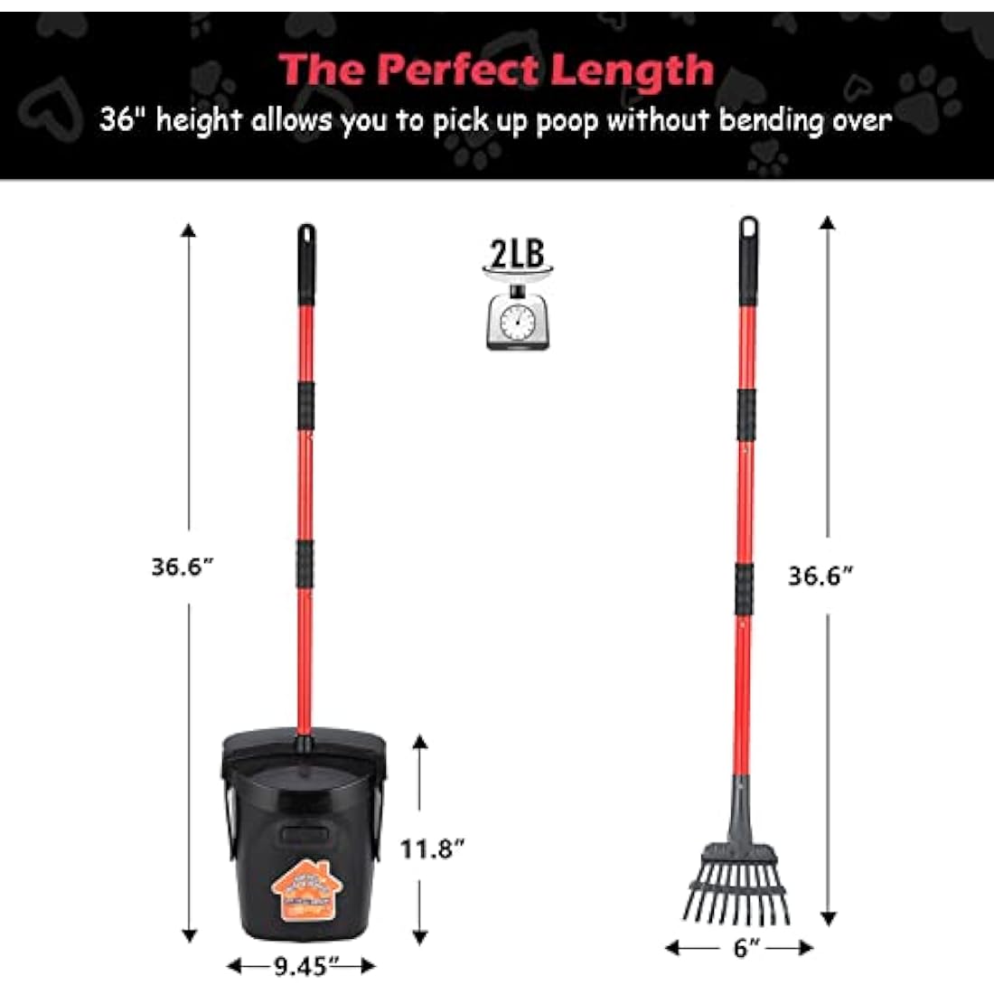 Pooper Scooper Large Swivel Bin & Rake for Large & Small Dogs Non-Breakable Dog Poop Scooper with 20 Waste Bags Easy to Clean Pet Waste Use on Grass, Dirt or Gravel - Pet Supplies