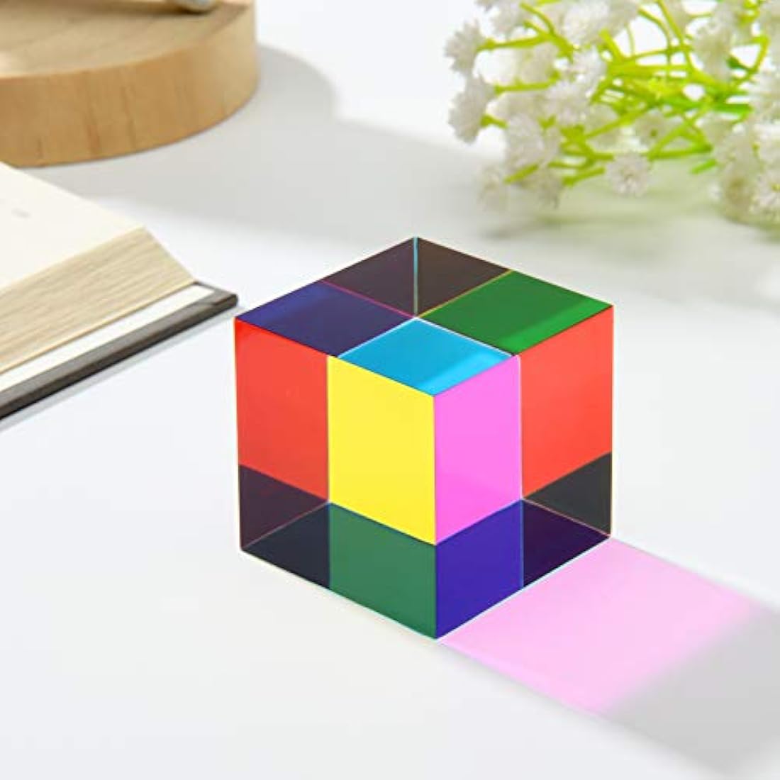 ZhuoChiMall CMY Mixing Colour Cube, 50mm (2 inch) Acrylic Cube Prism, CMYcube for Home or Office décor, STEM/STEAM Desktop Toys, Science Learning Educational Gift for Kids