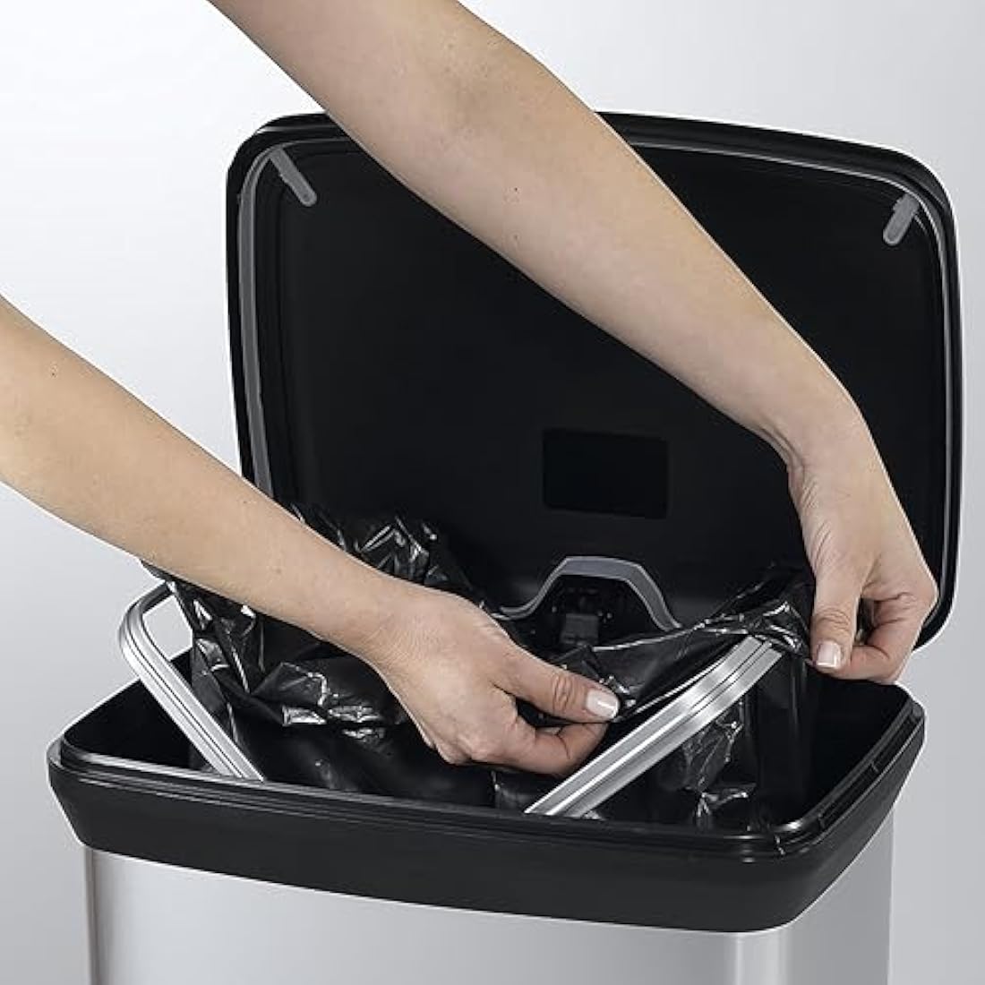 Curver Metal Effect 70% Recycled Kitchen Pedal Touch Deco Bin 50 Litres - Silver