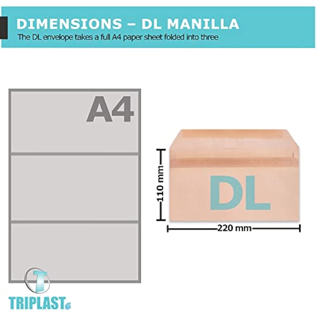 Triplast 250 x DL Manilla Self Seal Security Envelopes (Size: 110x220mm) | Fully Opaque, Self Sealing & Printer Safe Mailing Paper Envelopes | Ideal for Everyday Home, Office & Commercial Use