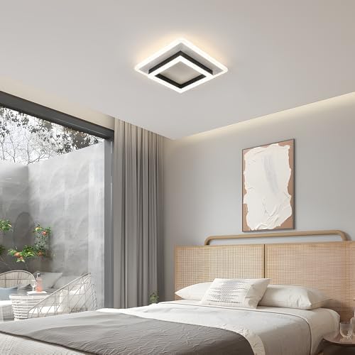 Comely Modern Square 30W 4500K LED Ceiling Light, 30x30x7cm, Black + White, 3300LM, Bedroom, Living Room, Dining etc.
