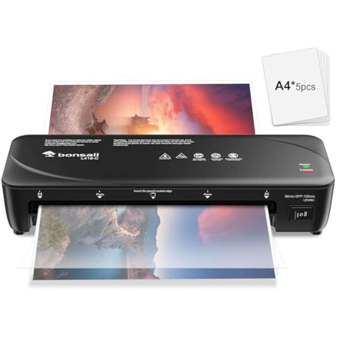 Bonsaii A4 Laminator Machine with Never Jam Technology, Dual Heat Settings, High-Speed Laminating, Max 230mm Width (A4 Size) - Ideal for Home, Office, and School Use,Black (L418-C)