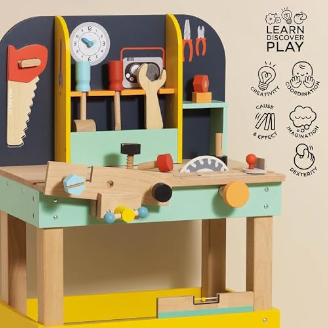 Le Toy Van - Cars & Construction Educational Alex's Wooden Work Bench Set For Role Play | Pretend Play Wooden Tools - Suitable For 3 Year Olds+