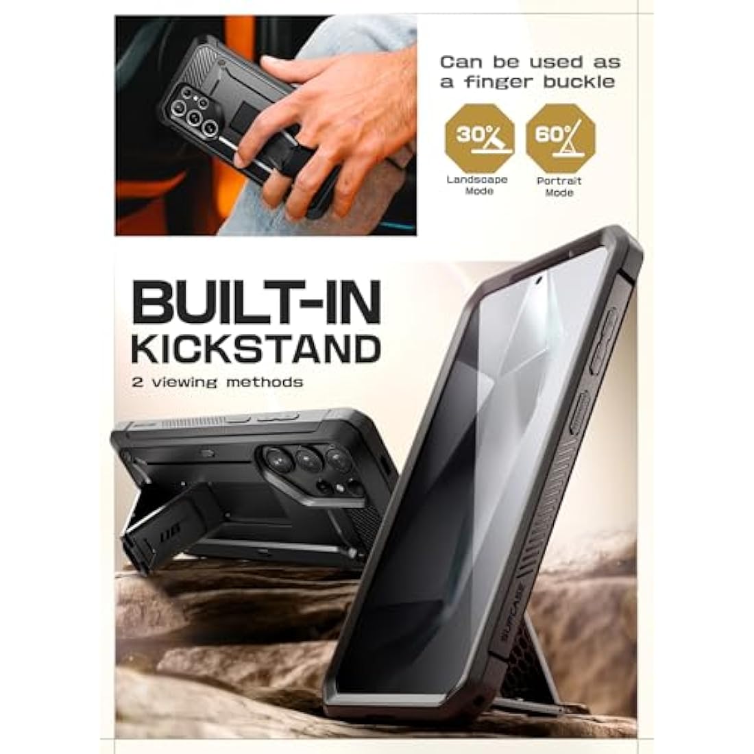 SUPCASE Unicorn Beetle Pro for Samsung Galaxy S24 Ultra Case with Stand, [2 Front Frame] 360 Full-Body Shockproof Belt-Clip & Kickstand Case with Screen Protector Phone Case for S24 Ultra, Black