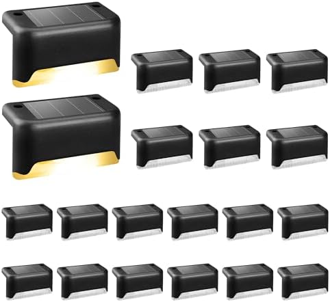 Solpex Solar Deck Lights, 20 Pack Solar Lights for Outdoor, Waterproof for Outdoor Stairs, Step, Fence, Yard, Patio, Pathway(Black Warm White)