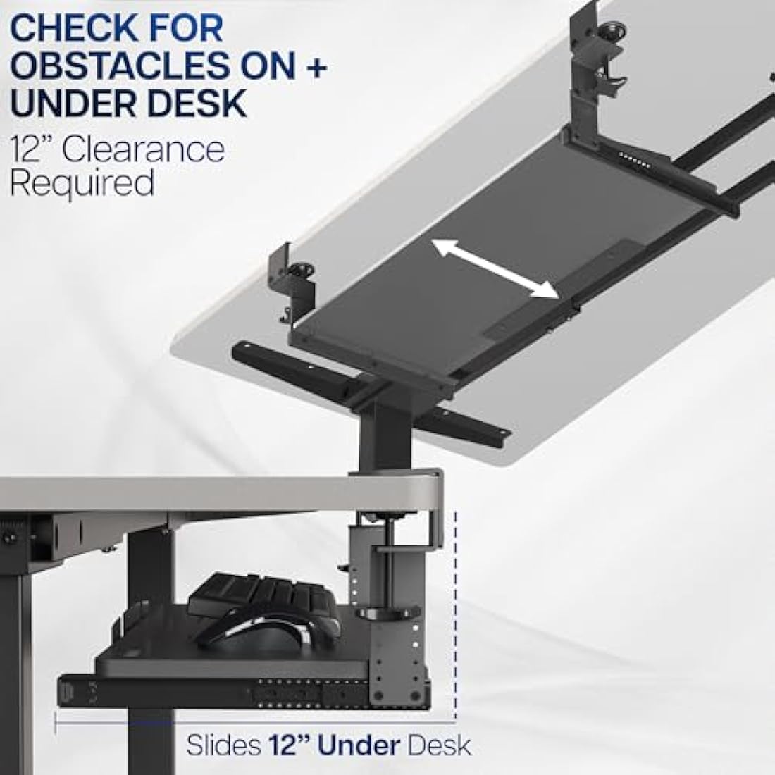 VIVO Large Height Adjustable Under Desk Keyboard Tray, C-clamp Mount System, 27 (33 Including Clamps) x 11 inch Slide-Out Platform Computer Drawer for Typing, Black, MOUNT-KB05HB