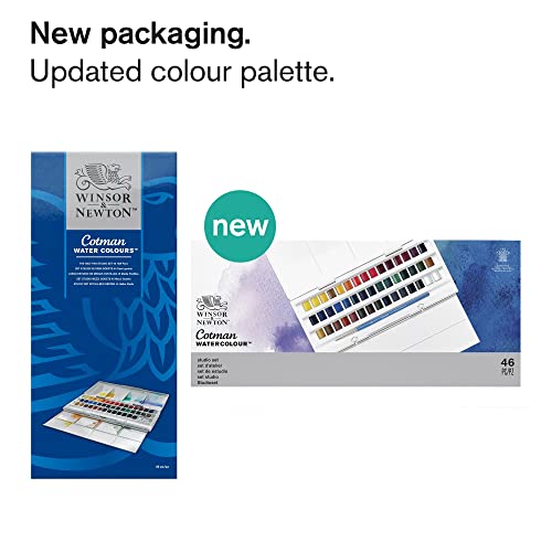 Winsor & Newton, Cotman Watercolour, 'Studio Set', 45 x Half Pans + 1 x Cotman Watercolour Round Brush