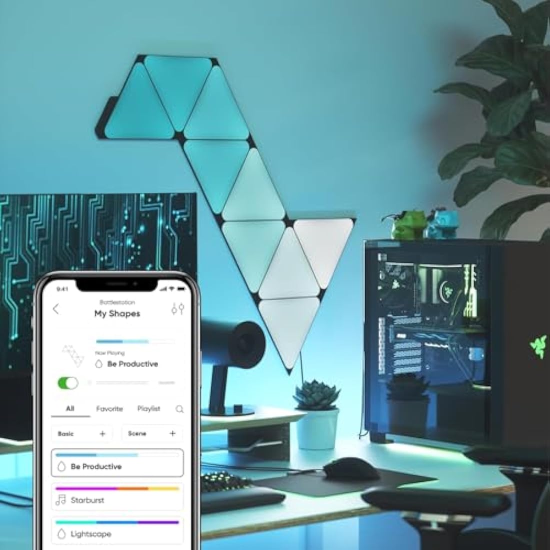 Nanoleaf Shapes Ultra Black Triangle Starter Kit, 9 Smart Light Panels LED RGBW - Modular Wi-Fi Colour Changing Wall Lights, Works with Alexa Google Assistant Apple Homekit, for Room Decor & Gaming