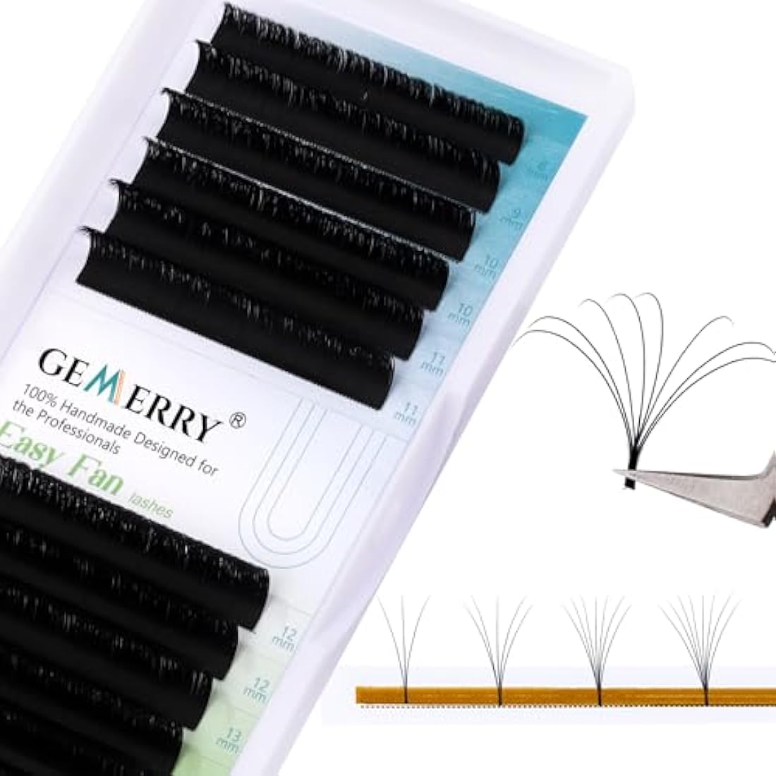 Gemerry Easy Fan Lash Extensions D curl 0.10mm 8-14mm Mixed Tray Noir Russian Volume Automatic Blooming Self Fanning Lashes Long Individual Volume 3D 4D 5D 6D 8D Lash Fan (0.10-d curl-mix 8-14mm)