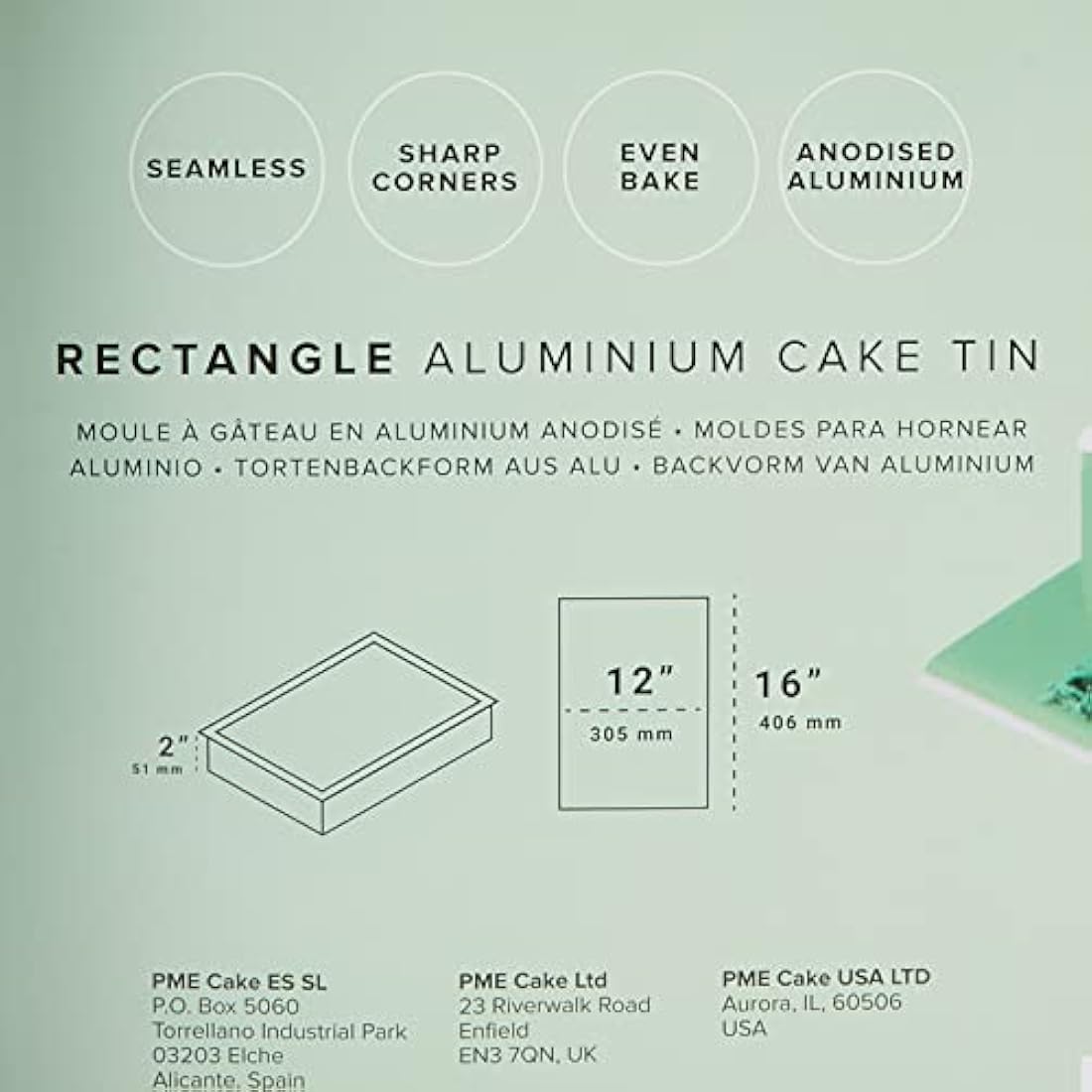 PME OBL12162 Aluminium Oblong Cake Pan Silver 12 x 16 x 2-Inch Deep