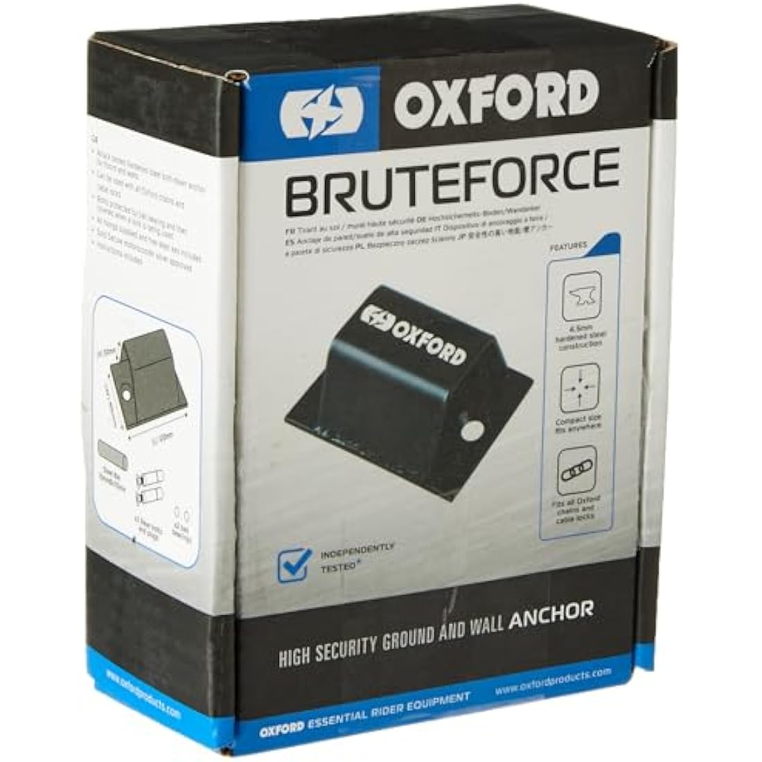 Oxford LK397 Brute Force Ground Anchor. Motorcycle Motorbike Bicycle Ebike Security/Wall Anchor, Black