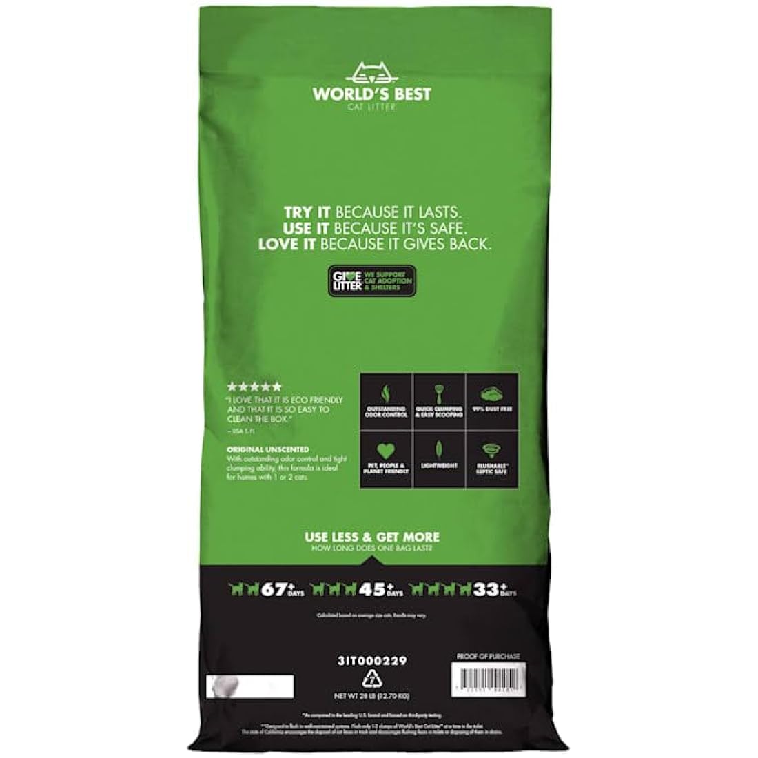World's Best Cat Litter 28lb Original Comfort Care Unscented, 12.7 kg