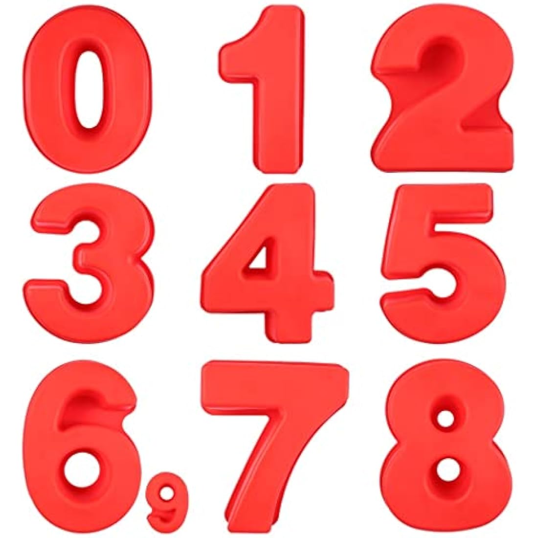 SWEWARM 9 PCS Number Cake Pans - Large 10 Inch Silicone 3D Number Cake Molds (Red)