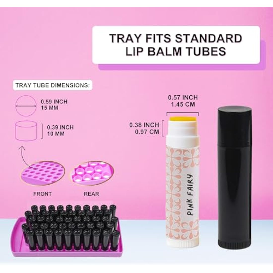 Kare & Kind Lip Balm Filling Tray Kit - 1x Filling Tray, 1x Spatula, 50x Lip Balm Tubes (Black), 50x Writable Sticker (3 colors), 50x Printed Stickers (Transparent) - DIY Homemade Lip Balm - Gift Idea