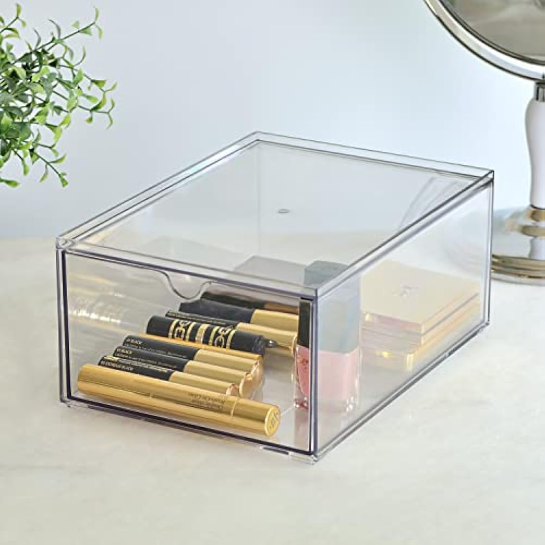 Youngever 2 Pack Stackable Plastic Organiser Drawers, Clear Cosmetic Organizers, Makeup Organiser Drawers