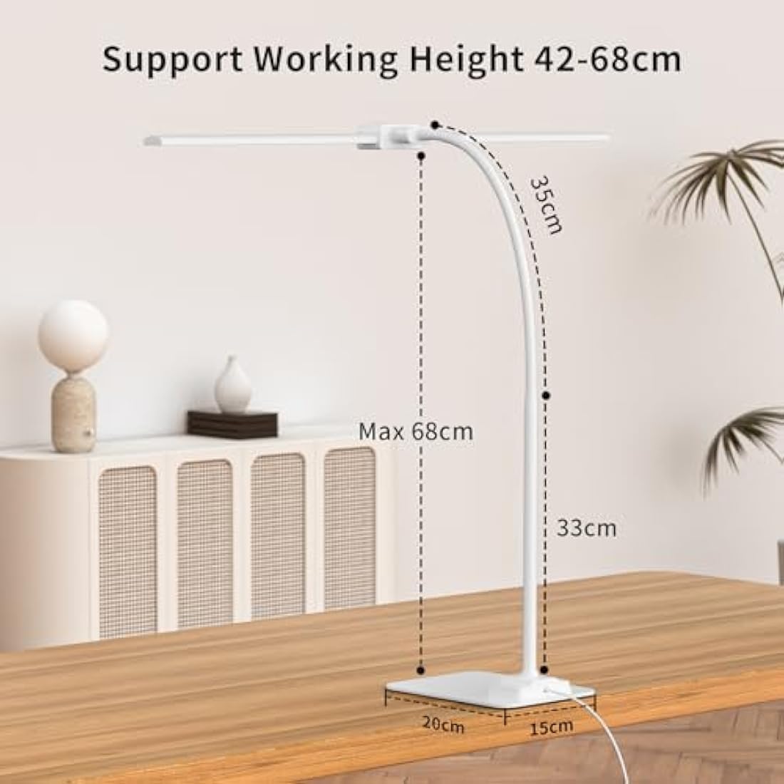 KableRika LED Desk Lamp for Office, Double Head Desk Lamp with Base, Dimmable Architect Desk Light, Eye Caring Monitor Light Bar with Timer, Task Lamp for Work Study Read Home Office Lighting