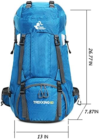 Bseash 60L Waterproof Hiking Camping Backpack with Rain Cover, Lightweight Outdoor Sport Travel Daypack Rucksack for Climbing Skiing