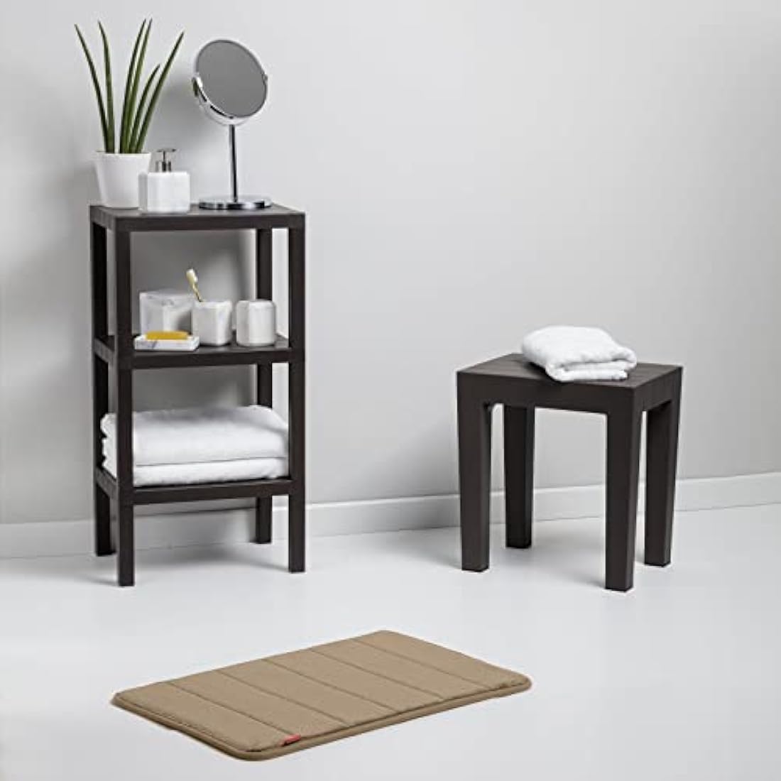 Tatay Lombok Rectangular Bench, Polypropylene, BPA Free, Wood Effect, Anti-UVA protection, Max 130KG, suitable for indoor and outdoor, Gray. Dimensions 38x29x41cm