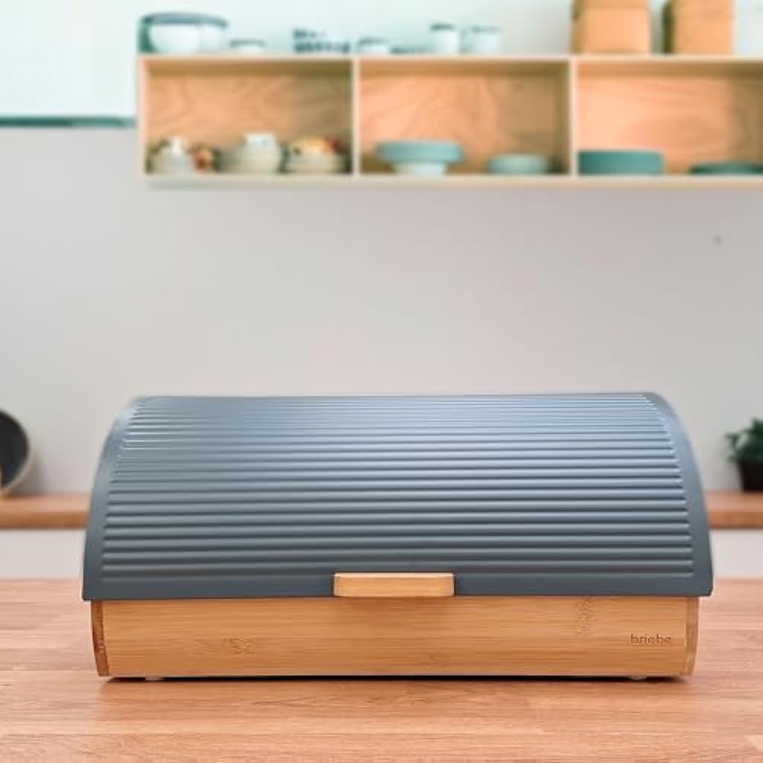 briebe Nordic Bread Box for Storage of Table Bread Bamboo Wood, Sliding Lid, Bread Box for Storage Bread and Pastries, Modern Nordic Design, Grey