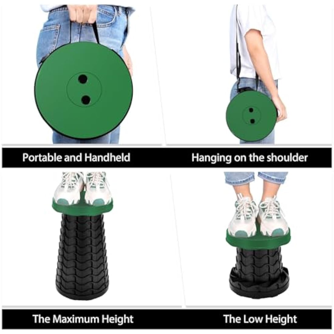LUXJET Portable Folding Stool Lightweight Yet More Sturdy with Load Capacity 180KG, Retractable Plastic Foldable Collapsible Stool for Camping Fishing Hiking BBQ Outdoors Indoors (Army Green, Round)