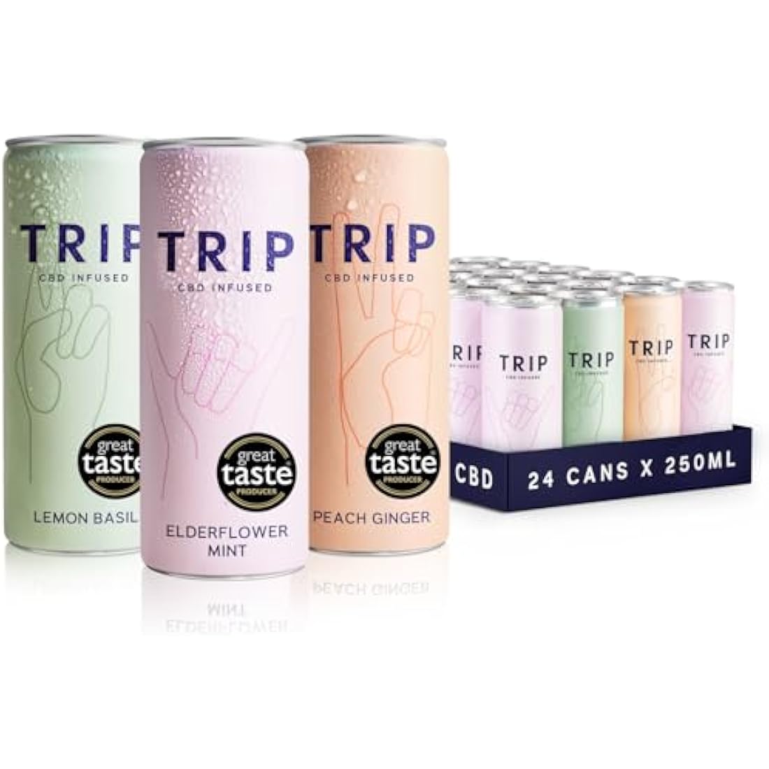 TRIP CBD Drink, Sparkling Mixed Pack Fizzy Drink, Low Calorie, Vegan (Pack of 24 x 250ml)